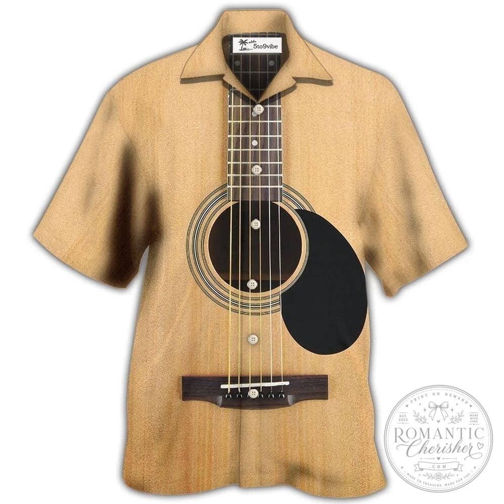 Acoustic Guitar Instrument Design Hawaiian Shirt for Musicians and Music Lovers