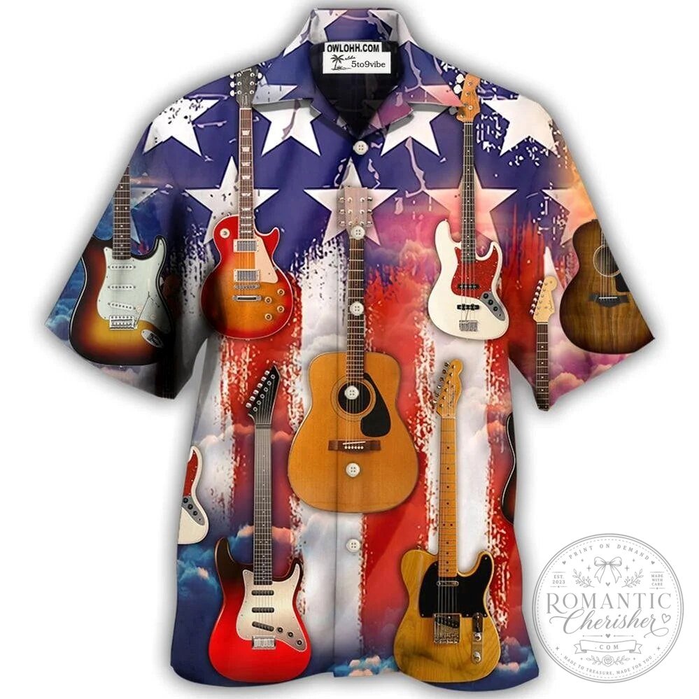 American Flag Guitars Independence Day Patriotic Hawaiian Shirt