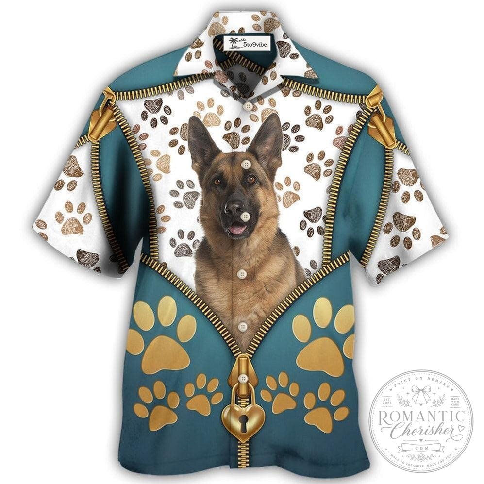 German Shepherd Dog Paw Print Unzipping Effect Hawaiian Shirt