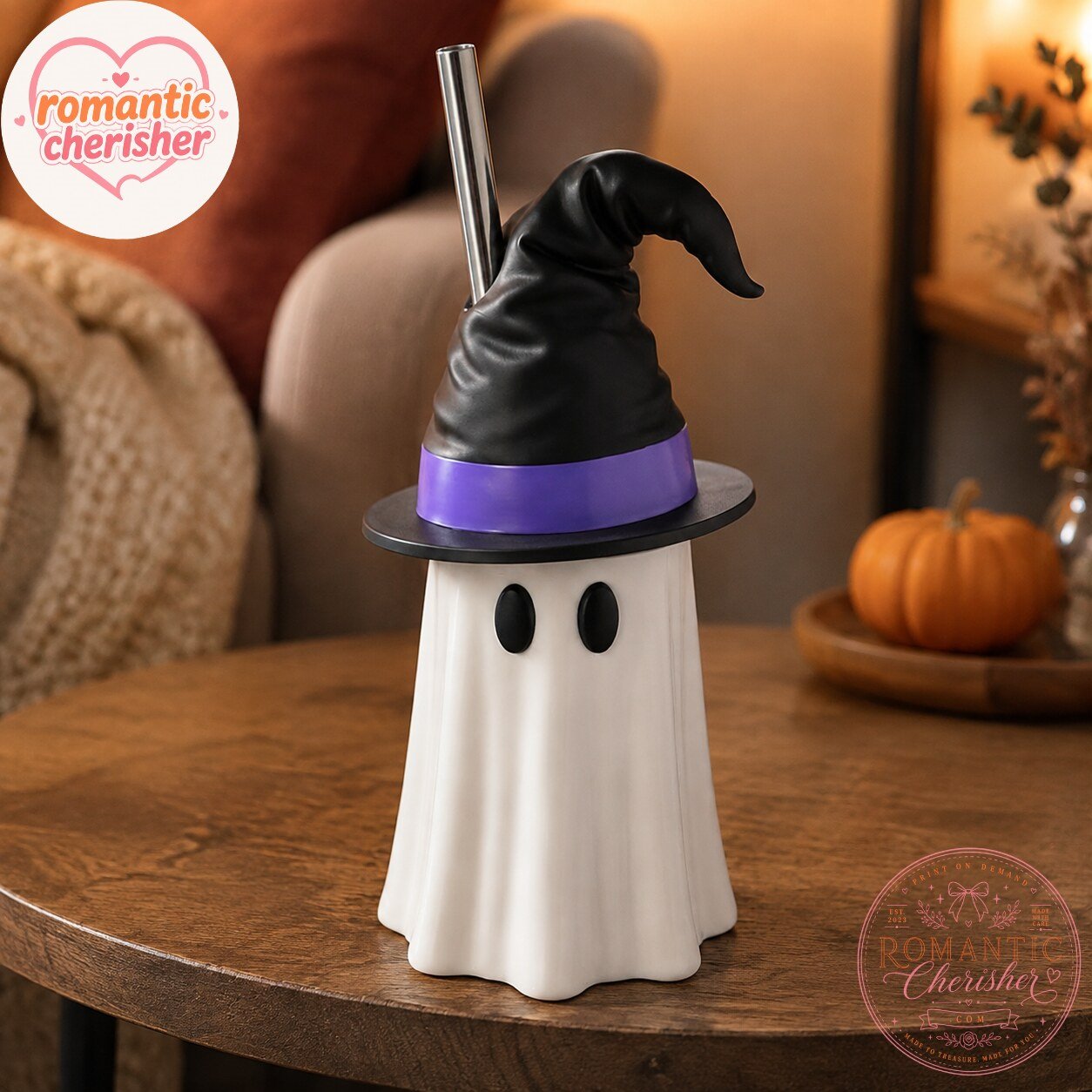 Halloween Ghost Tumbler With Witch Hat