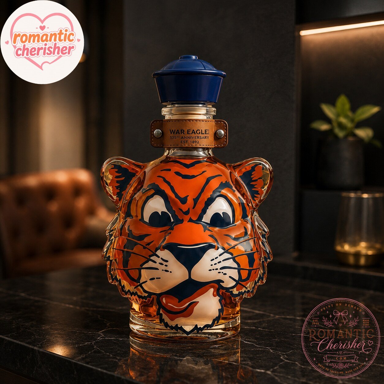 Auburn Tigers War Eagle 135th Anniversary Tiger Shaped Whiskey Decanter Bottle