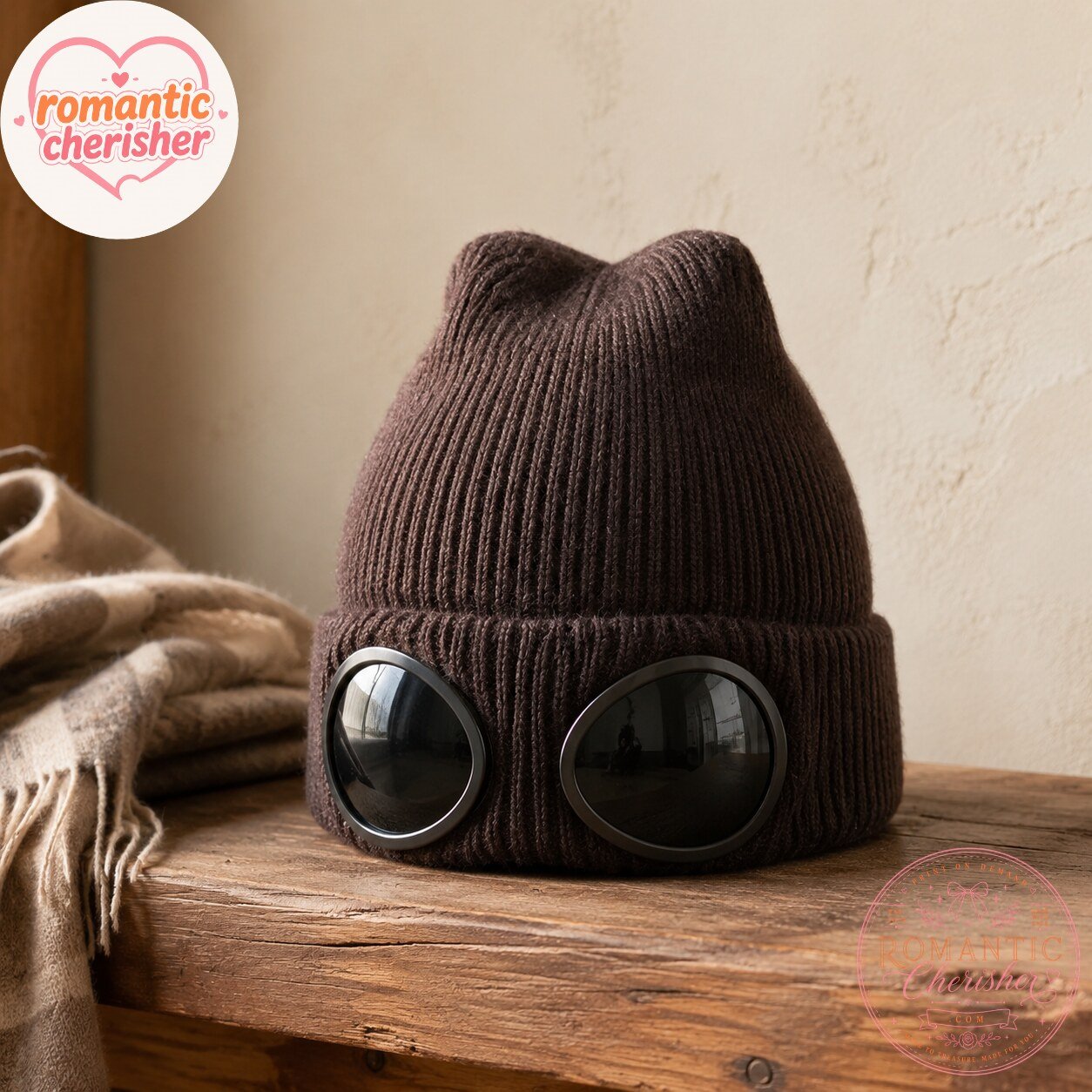 Black Beanie Hat With Goggles