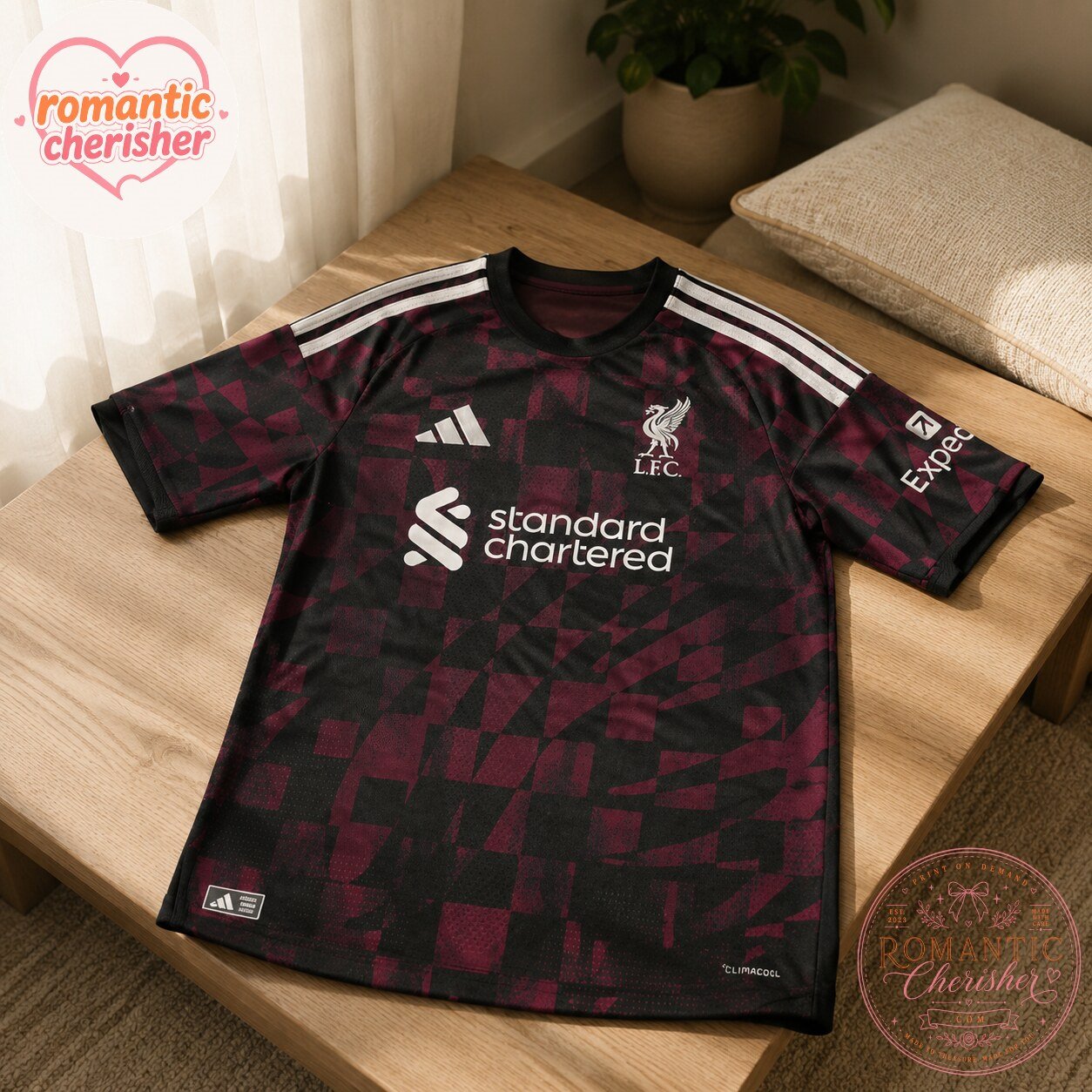 Liverpool FC Adidas Black Burgundy Geometric Soccer Jersey