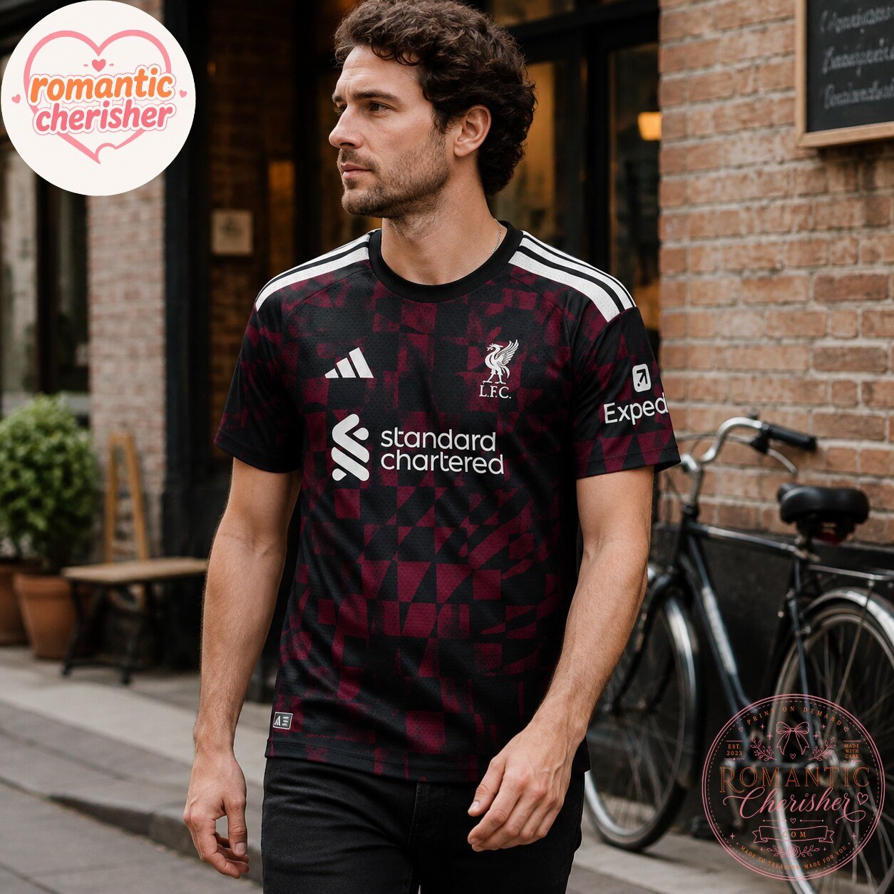 Liverpool FC Adidas Black Burgundy Geometric Soccer Jersey 5 Liverpool FC Adidas Black Burgundy Geometric Soccer Jersey