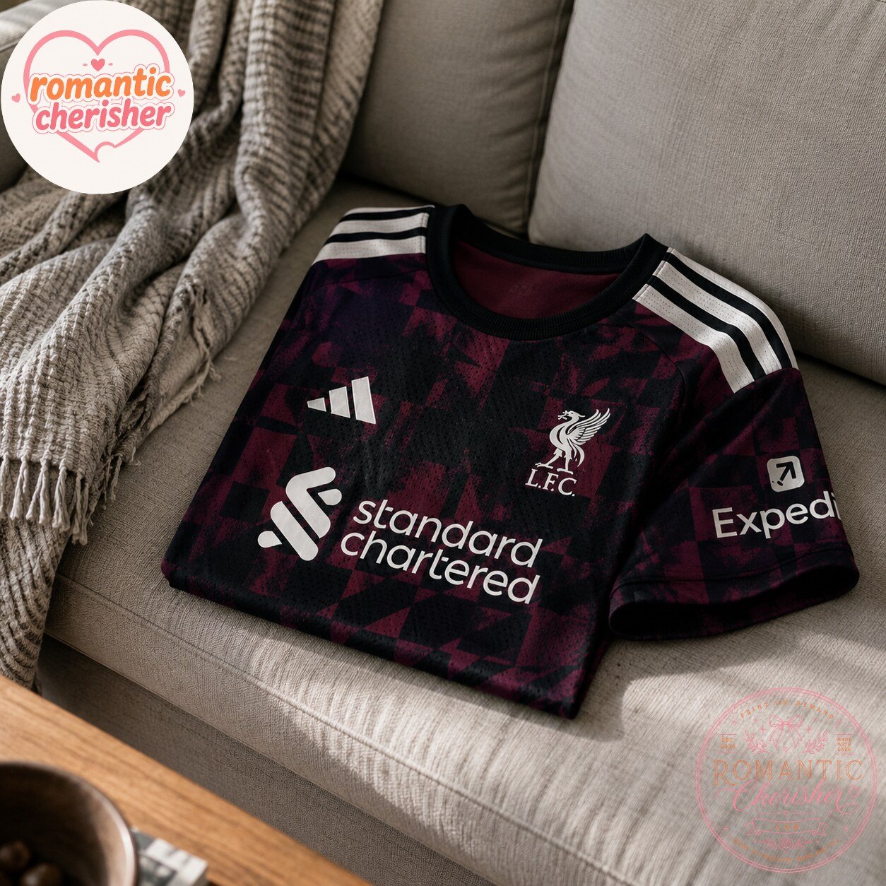Liverpool FC Adidas Black Burgundy Geometric Soccer Jersey 7 Liverpool FC Adidas Black Burgundy Geometric Soccer Jersey