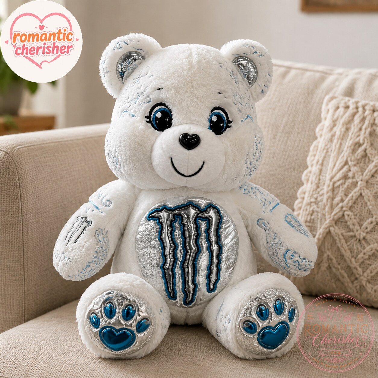 Monster Energy Ultra White Teddy Bear Plush Toy