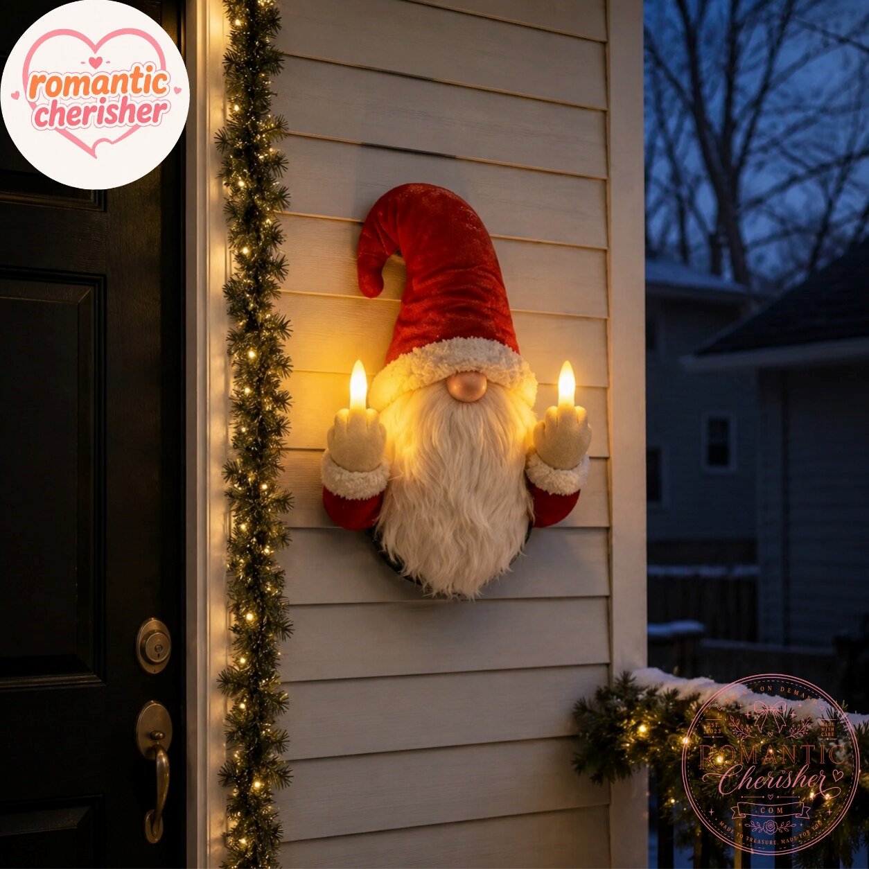 Funny Christmas Gnome Middle Finger Light-Up Wall Decor