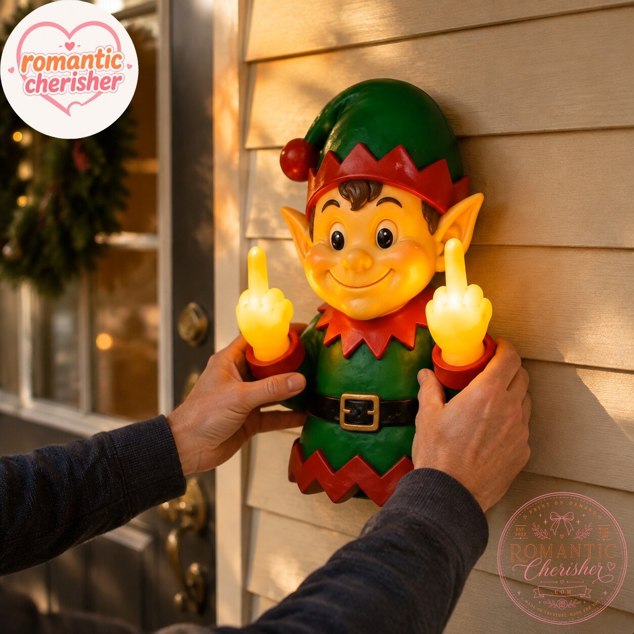 Funny Christmas Elf Middle Finger Light-Up Wall Decor Humorous Christmas Elf Middle Finger LED Wall Art – image 2 of 4