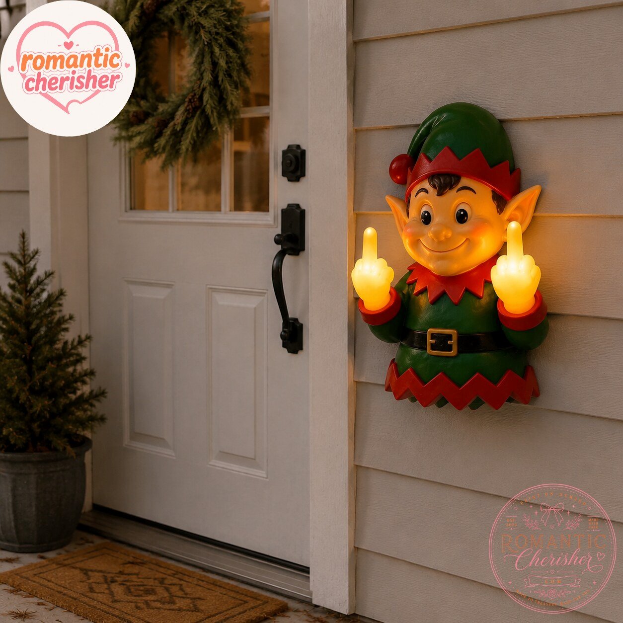 Funny Christmas Elf Middle Finger Light-Up Wall Decor Humorous Christmas Elf Middle Finger LED Wall Art – image 4 of 4