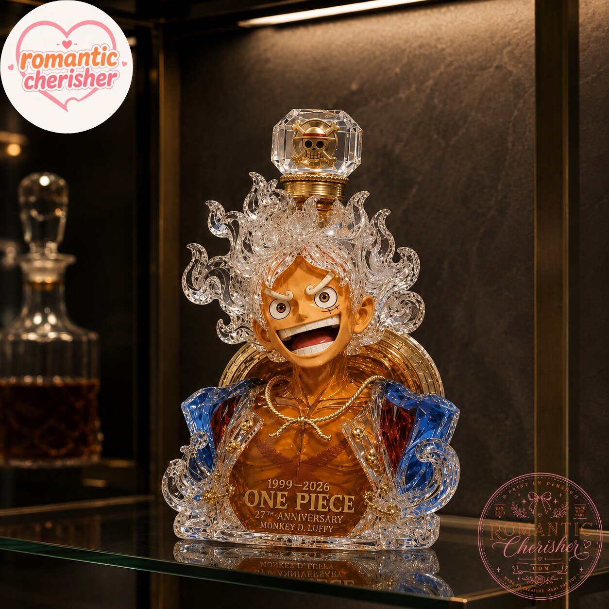 One Piece Monkey D. Luffy 27th Anniversary Crystal Whiskey Decanter Bottle