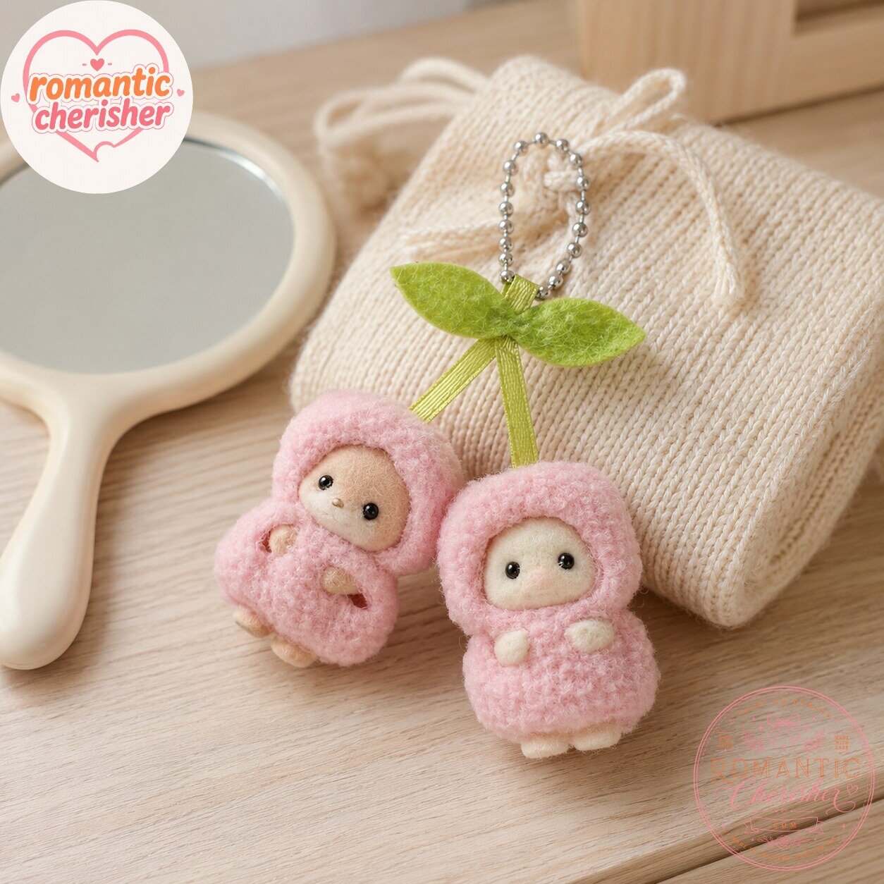 Pink Cherry Twin Plush Keychain