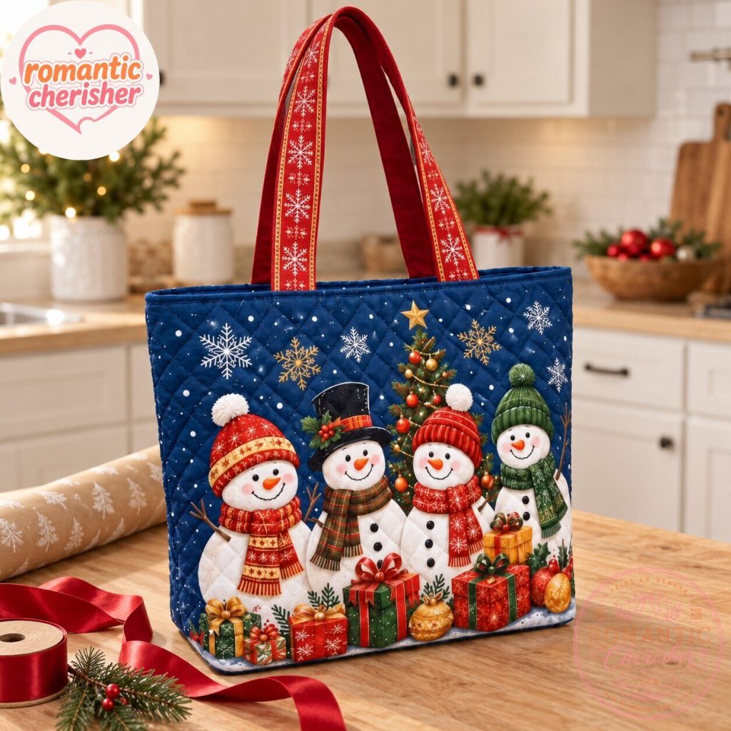 Christmas Snowman Quilted Tote Bag