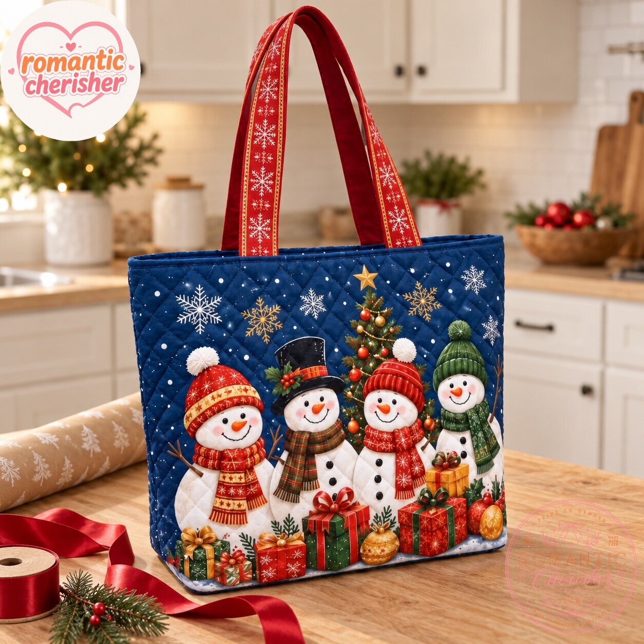 Christmas Snowman Quilted Tote Bag