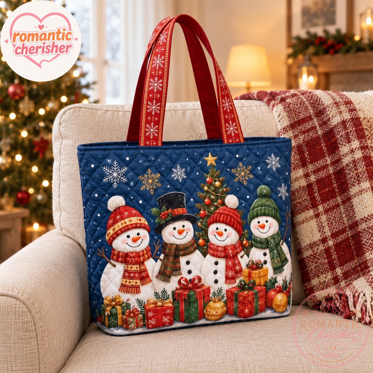 Christmas Snowman Quilted Tote Bag 5 Christmas Snowman Quilted Tote Bag