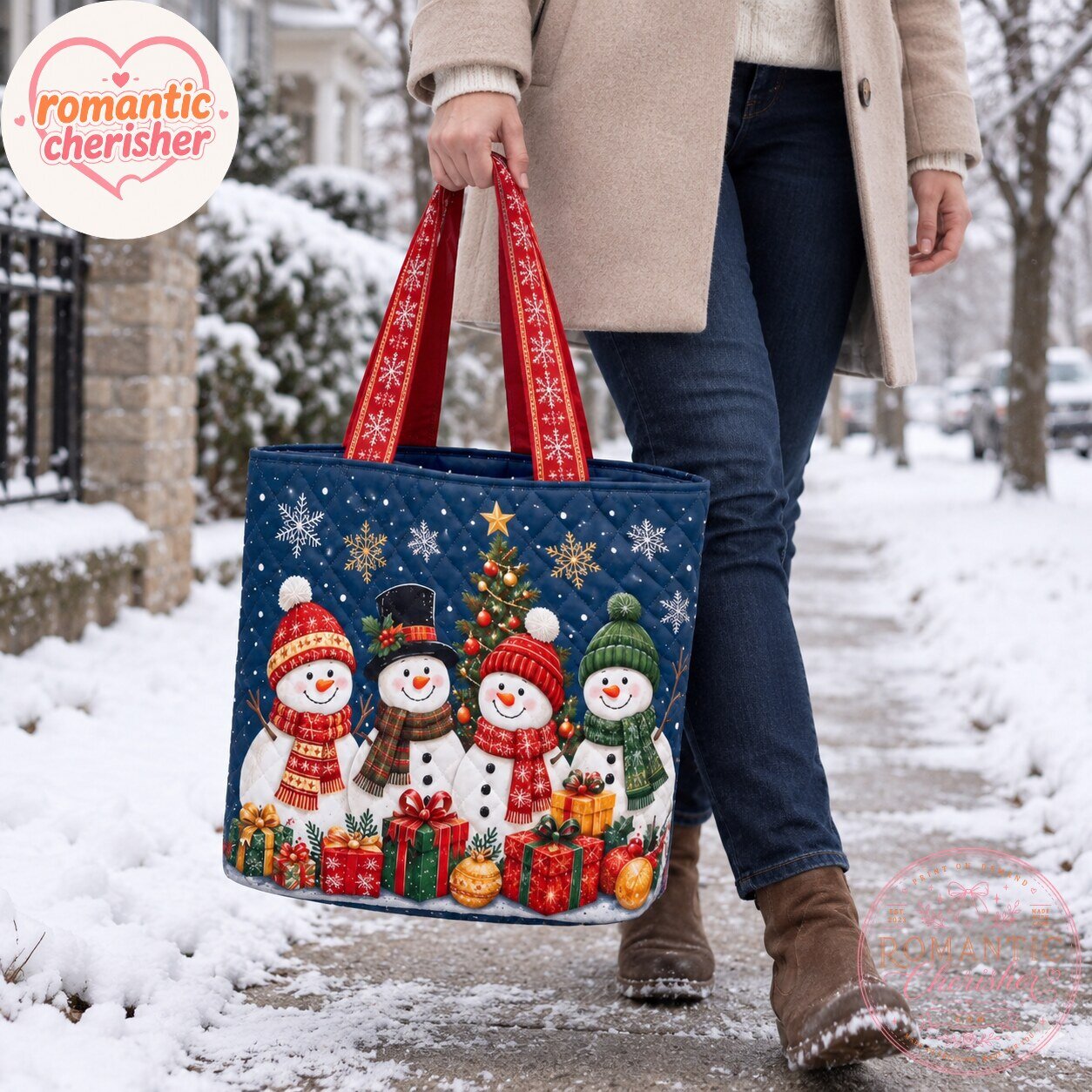 Christmas Snowman Quilted Tote Bag 6 Christmas Snowman Quilted Tote Bag