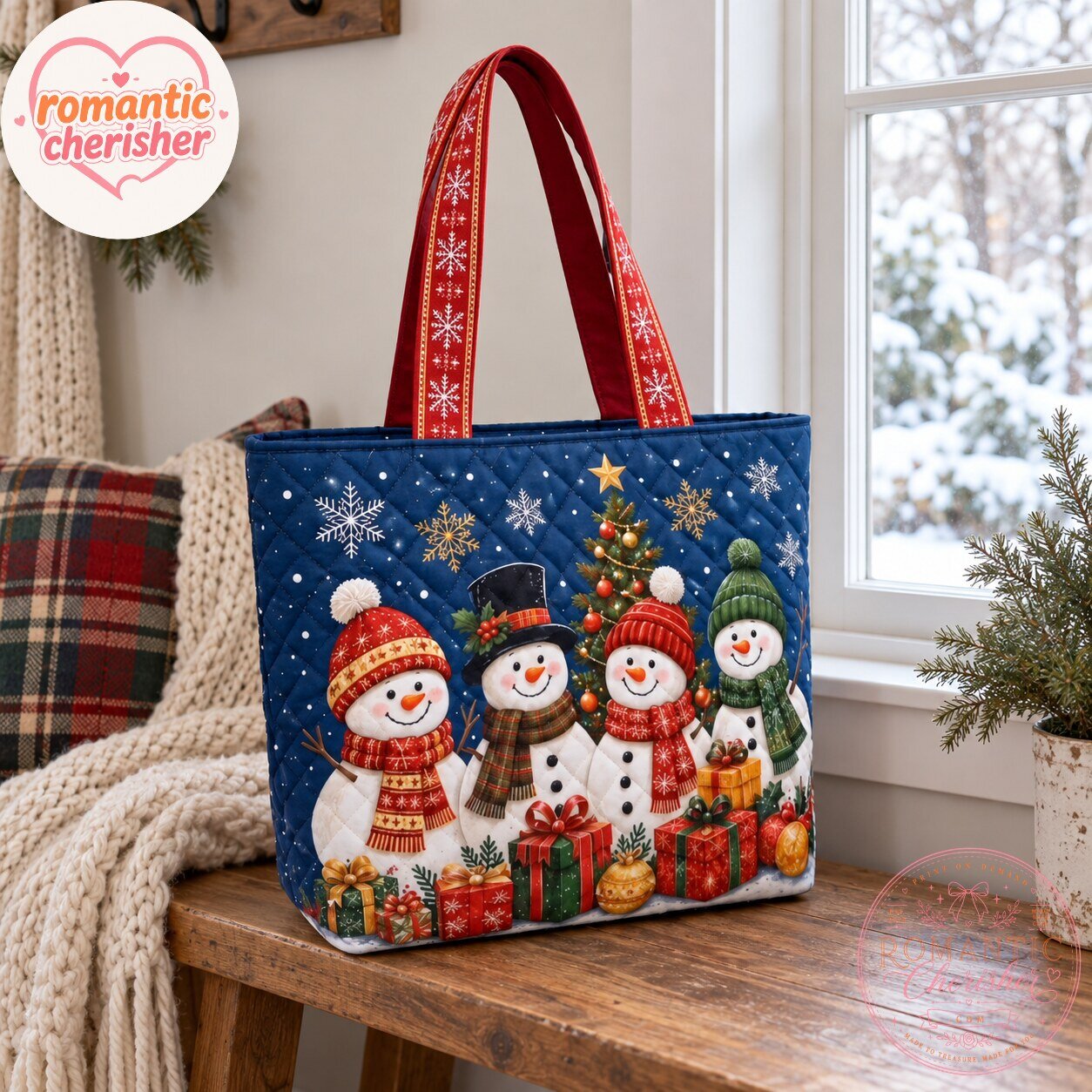 Christmas Snowman Quilted Tote Bag 7 Christmas Snowman Quilted Tote Bag