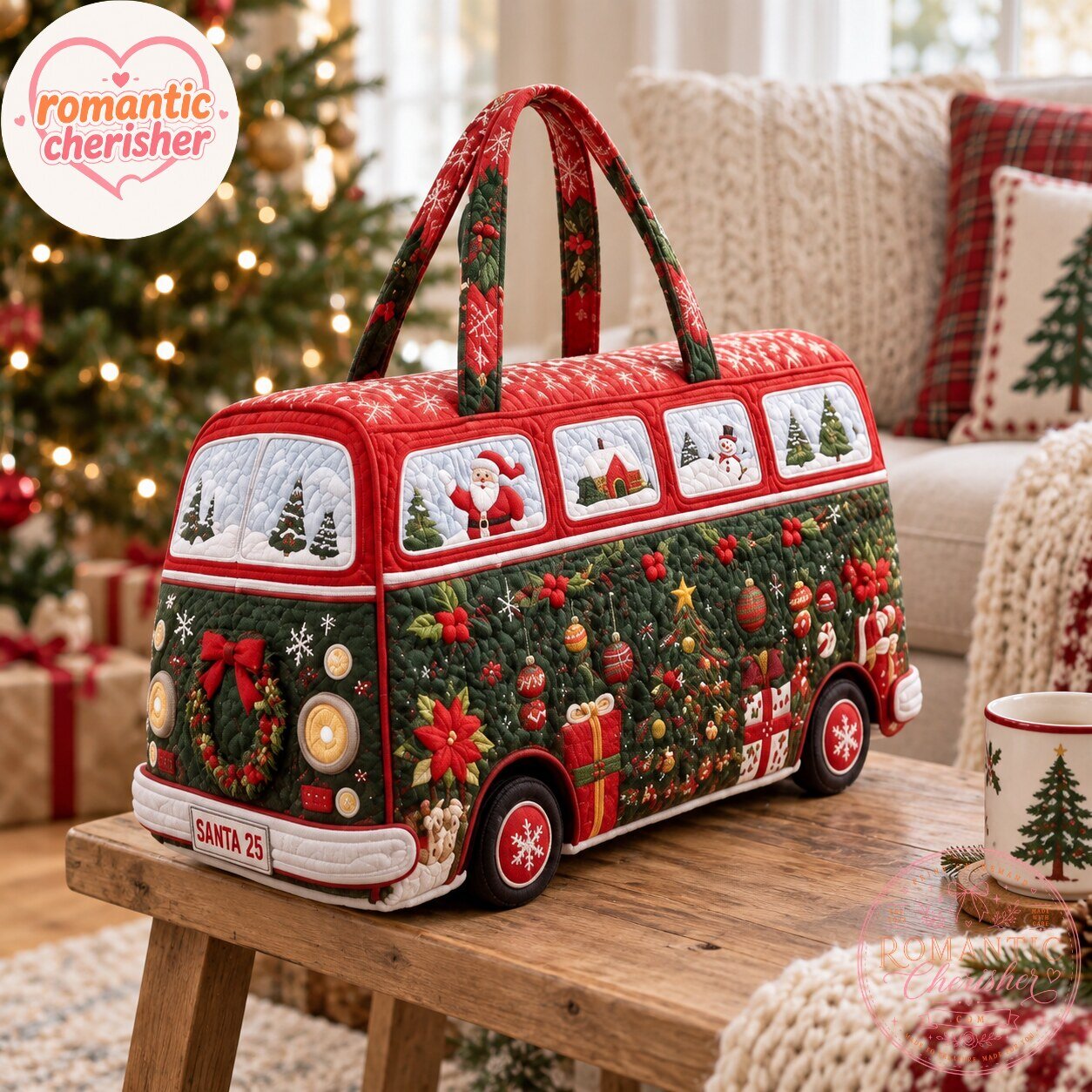 Christmas Bus Quilted Tote Bag