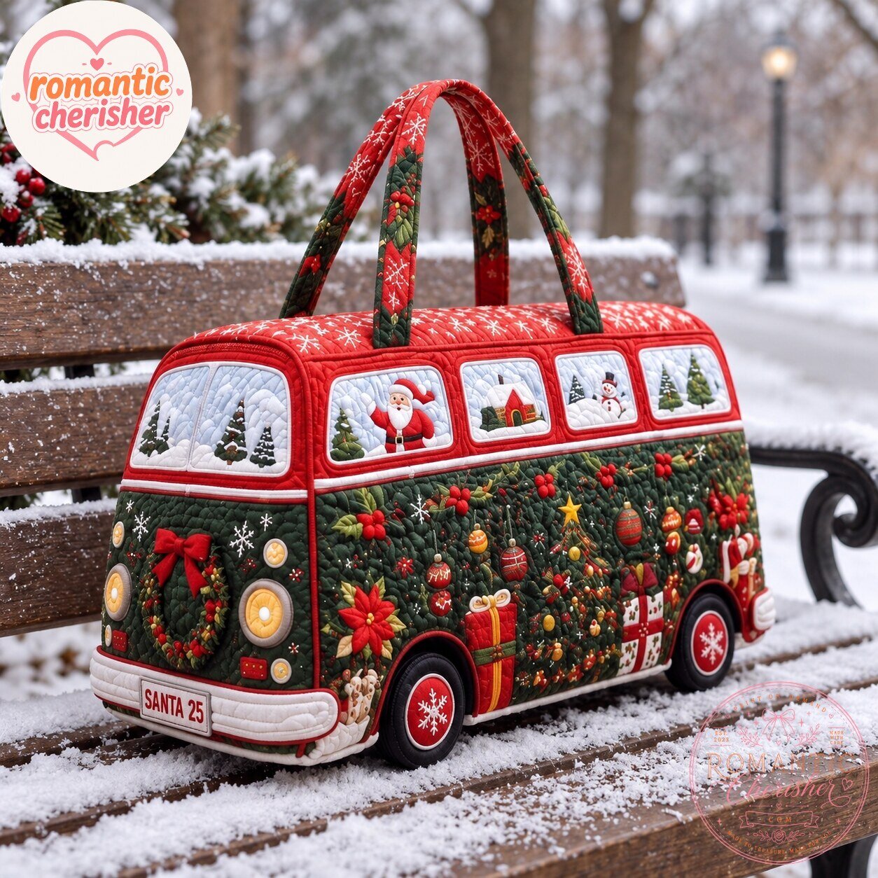 Christmas Bus Quilted Tote Bag 5 Christmas Bus Quilted Tote Bag