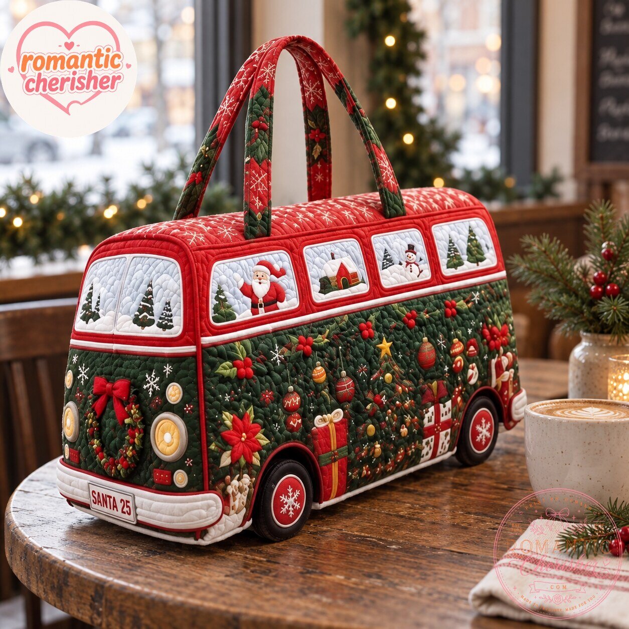 Christmas Bus Quilted Tote Bag 6 Christmas Bus Quilted Tote Bag