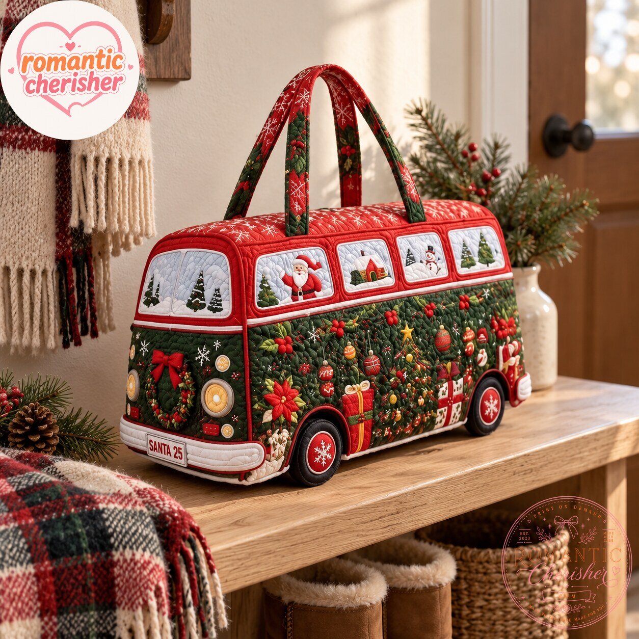 Christmas Bus Quilted Tote Bag 7 Christmas Bus Quilted Tote Bag