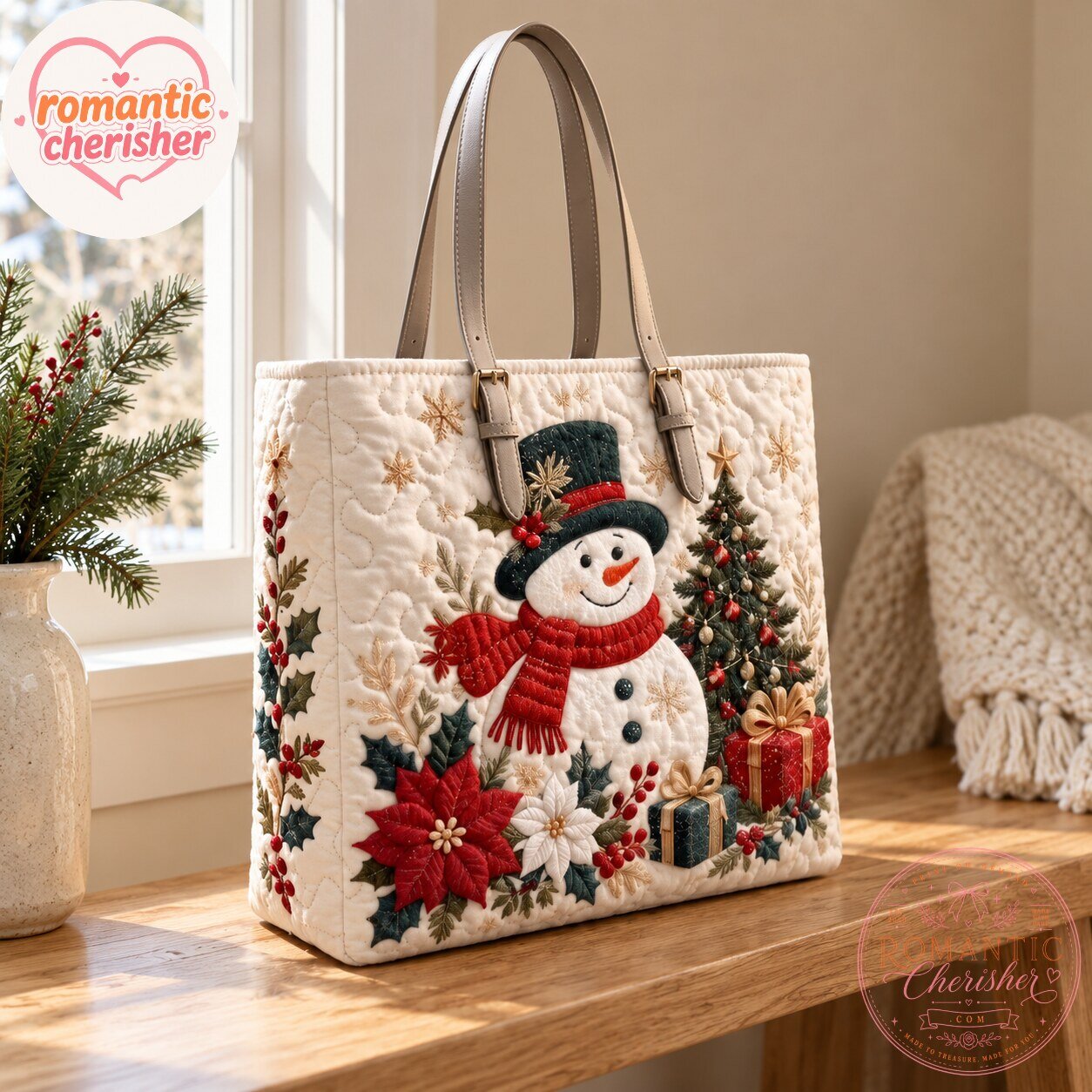 Christmas Tree Snowman Tote Bag