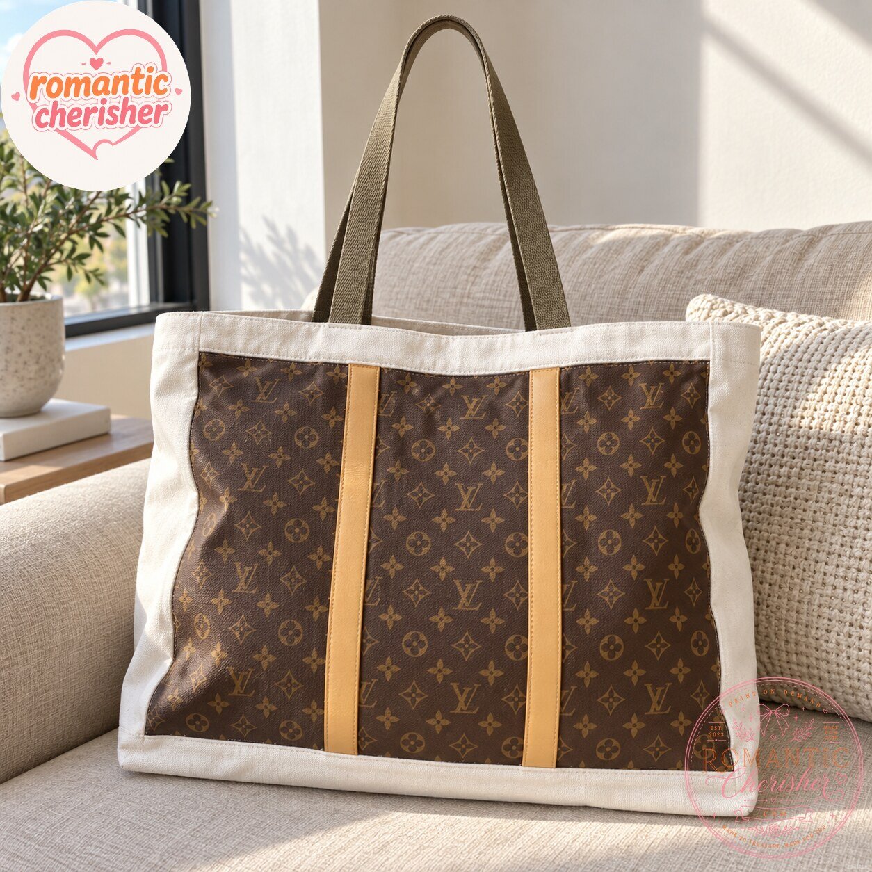 Louis Vuitton Inspired Monogram Canvas Travel Tote Bag 6 Louis Vuitton Inspired Monogram Canvas Travel Tote Bag