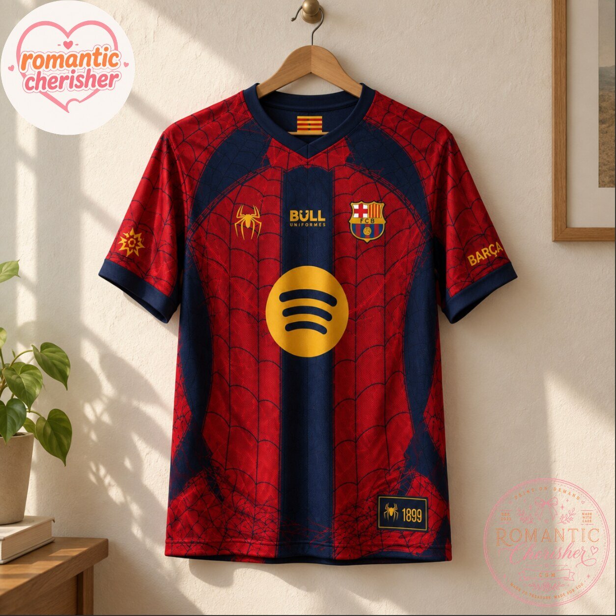 FC Barcelona Spider-Man Inspired Red Blue Soccer Jersey