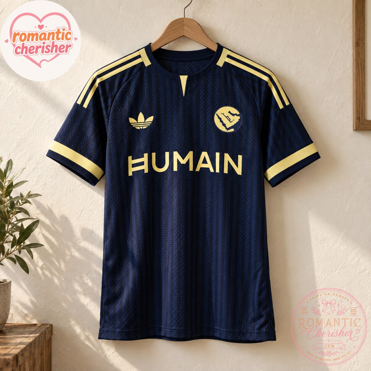 Saudi Arabia Adidas HUMAIN Navy Gold Soccer Jersey