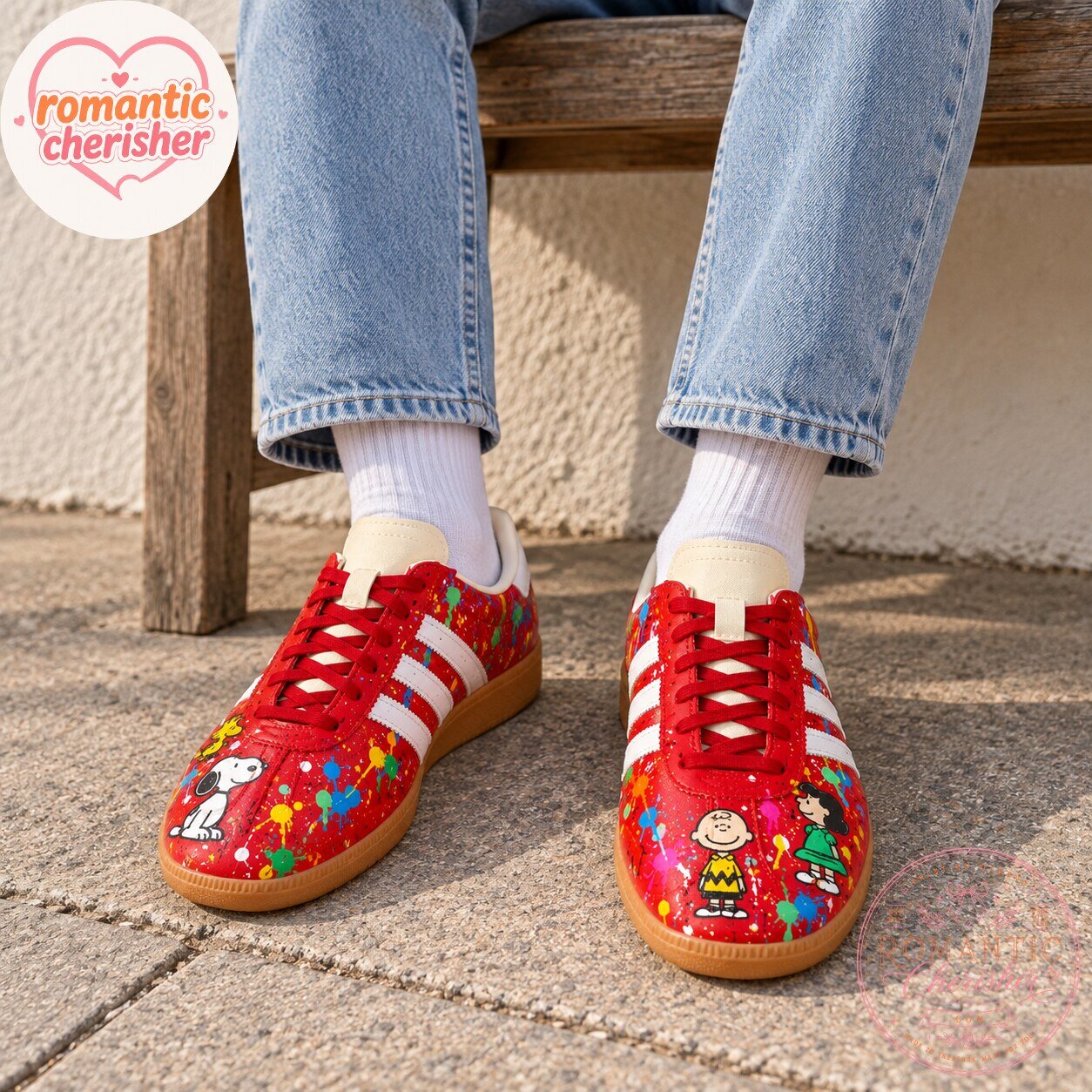 Snoopy Peanuts Red Paint Splatter Adidas Sneakers 5 Snoopy Peanuts Red Paint Splatter Adidas Sneakers