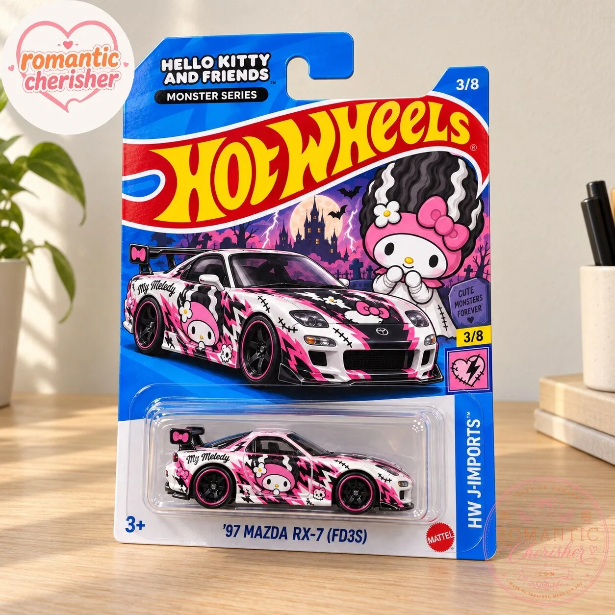 Hot Wheels Hello Kitty And Friends Monster Series My Melody 1997 Mazda RX-7 FD3S Diecast Car
