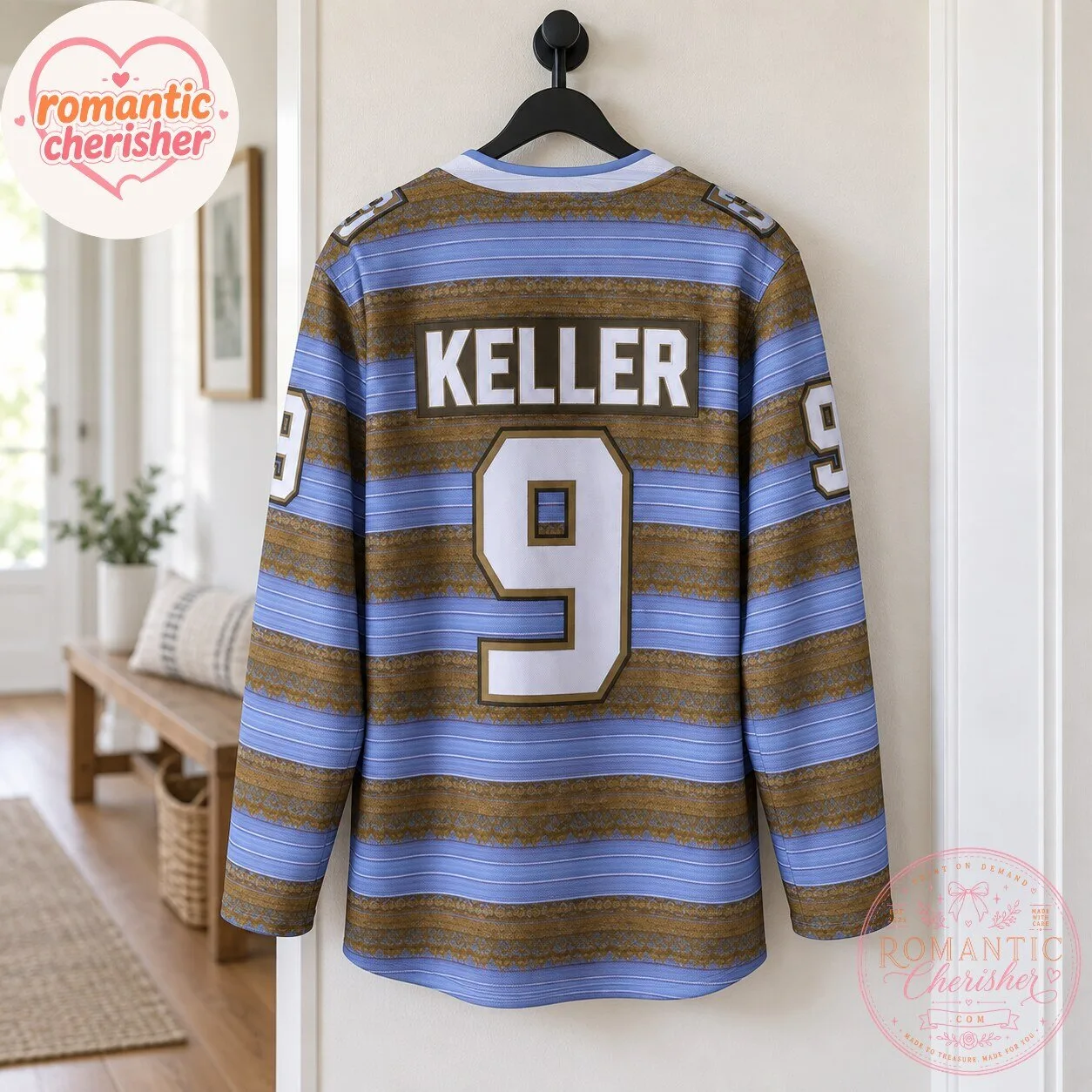 Utah Mammoth Keller Number 9 Blue And Black Striped Hockey Jersey 6 Utah Mammoth Keller Number 9 Blue And Black Striped Hockey Jersey