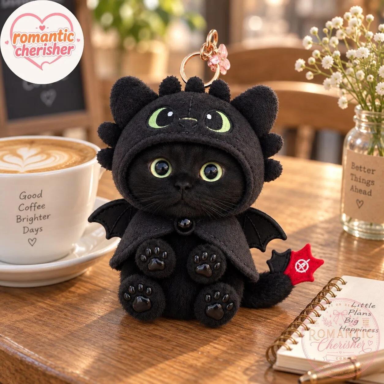 Black Cat Dragon Costume Plush Keychain